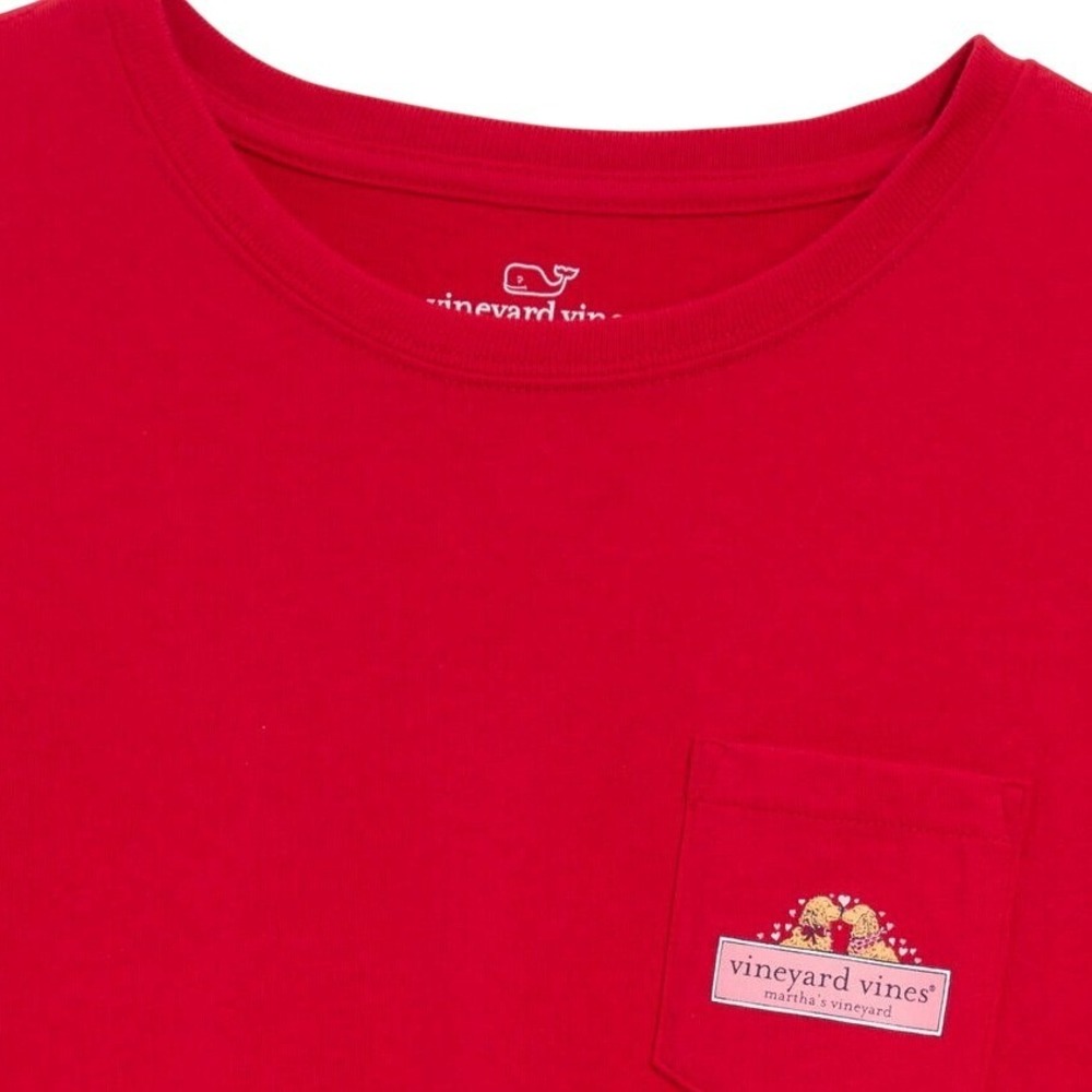 Vineyard Vines Womens Pups In Love Logo Box Long-Sleeve Pocket Tee Red Velvet S